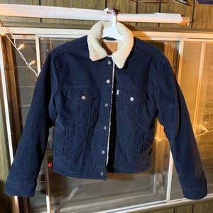 Levi’s Women’s Navy Corduroy Sherpa Trucker Jacket